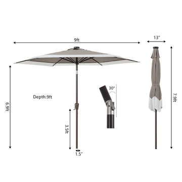 Spencer 9 ft. Classic Coastal 2-Tone Solar LED Market Patio Umbrella - JONATHAN Y